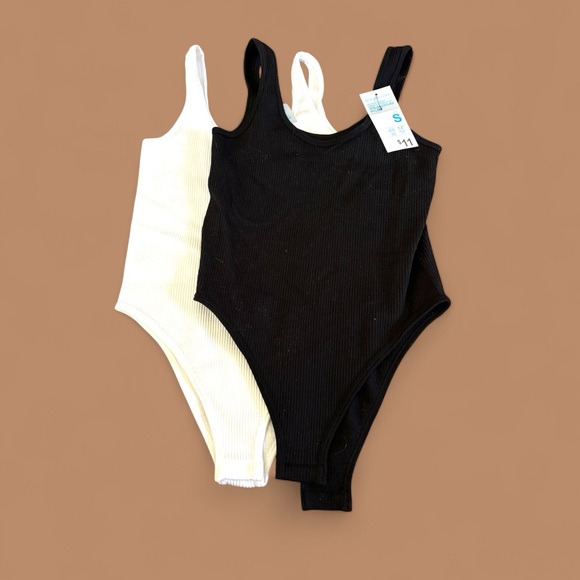 Primark Tops - NWT White and Black Ribbed Bodysuit